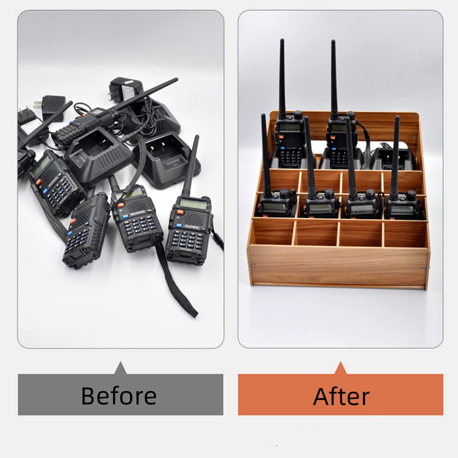XICHENGSHIDAI Organizador de walkie talkie, soporte de radio bidireccional de escritorio de 12 ranuras, estante de almacenamiento de radio de mano multirejilla para radios jamón, oficina de seguridad