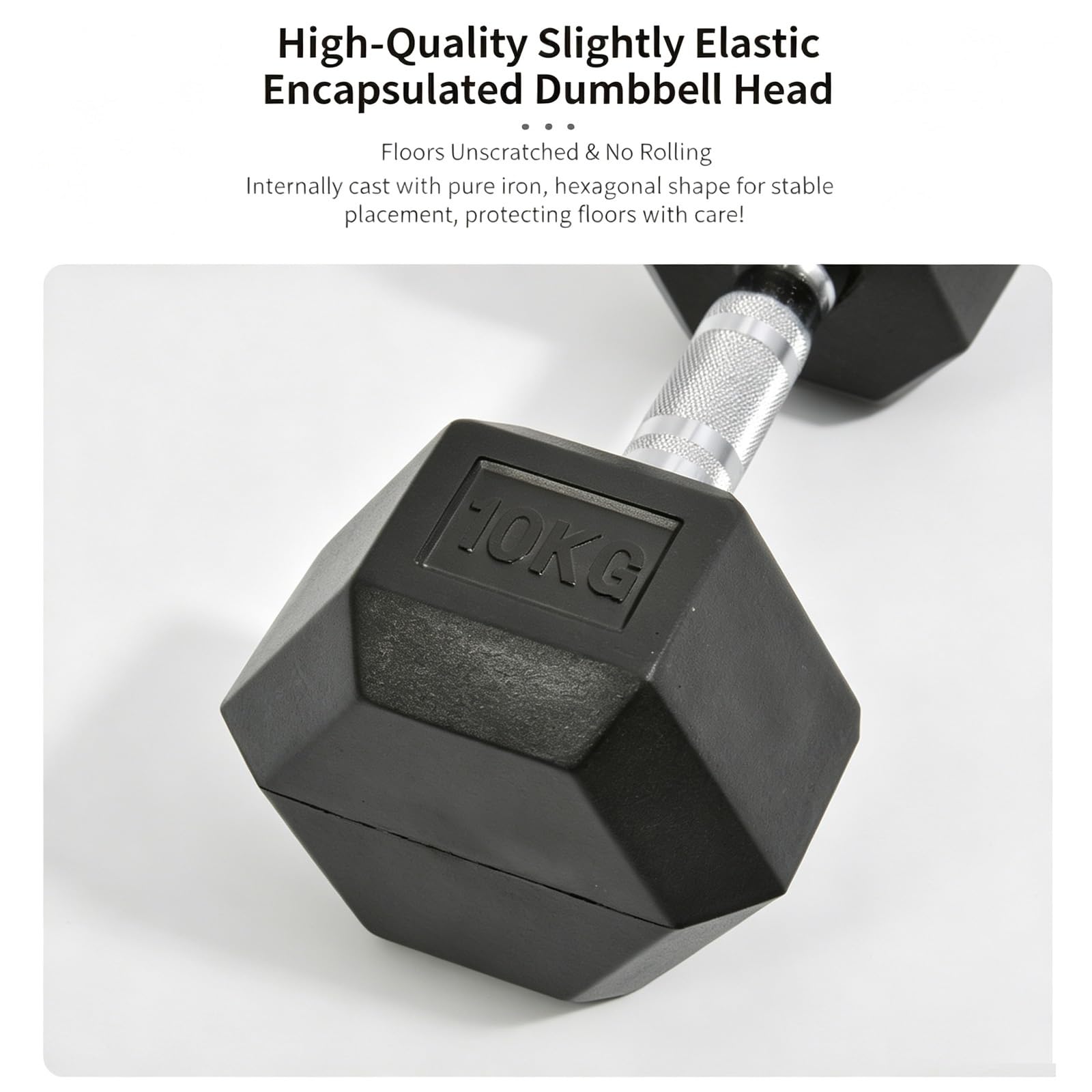 Mancuernas Hexagonales Recubiertas de Caucho, Pesas Fijas de Hierro Fundido | Agarre Hexagonal Antideslizante, Equipo Fuerza Hogar y Gimnasio(5kg/11.0lb)