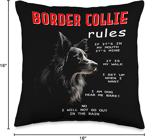 Miniatura 4 de Border Collie Dog Owner Gifts Funny Rules for The Owner of a Border Collie - Almohada para perro, 16 x 16 pulgadas, multicolor