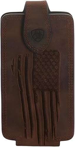 Ariat Funda de cuero cosida con la bandera de Estados Unidos, se adapta al iPhone 17 Pro Max/Galaxy S24 Ultra y teléfonos inteligentes grandes