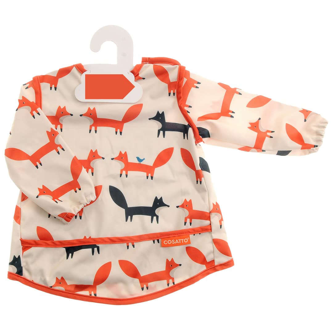 Cosatto Mister Fox Long Sleeve Coverall Bib | Baby Weaning & Messy Play Smock 6-36 Months | No More Laundry Stress! Waterproof, Easy Clean Apron With Crumb Catcher Pocket For Messy Eaters & Creative Fun