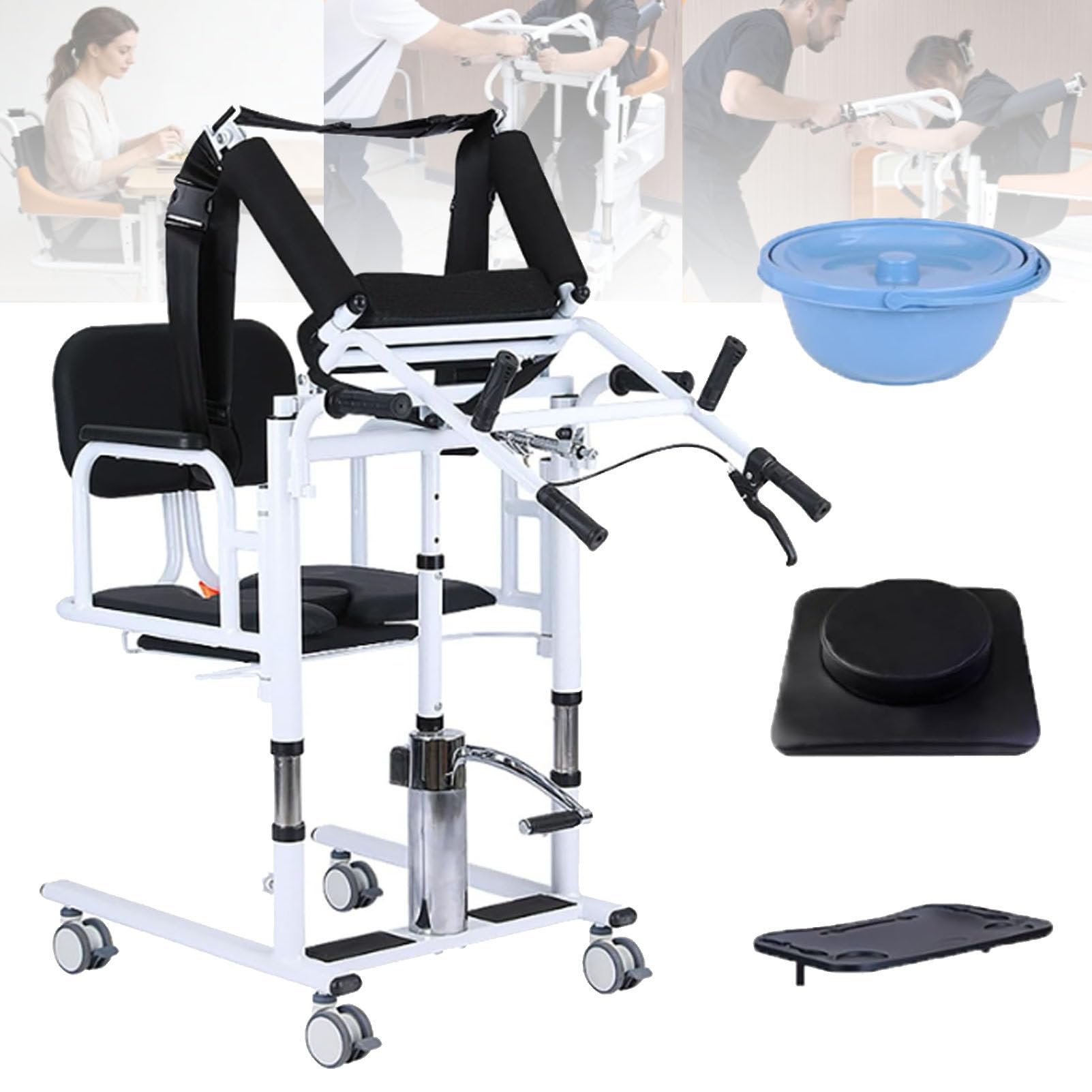 Silla de Transferencia hidráulica para Pacientes, con Altura Ajustable, Asistencia para levantarse y Sentarse, con cuña extraíble para Pacientes Mayores con parálisis de 180 kg Black