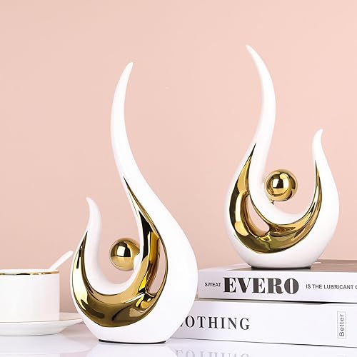 Vista 34 de XMGZQ Decoración verde azulado para el hogar, escultura de pareja verde y dorado, estatuas de cerámica verde, estatua de cerámica de arte abstracto