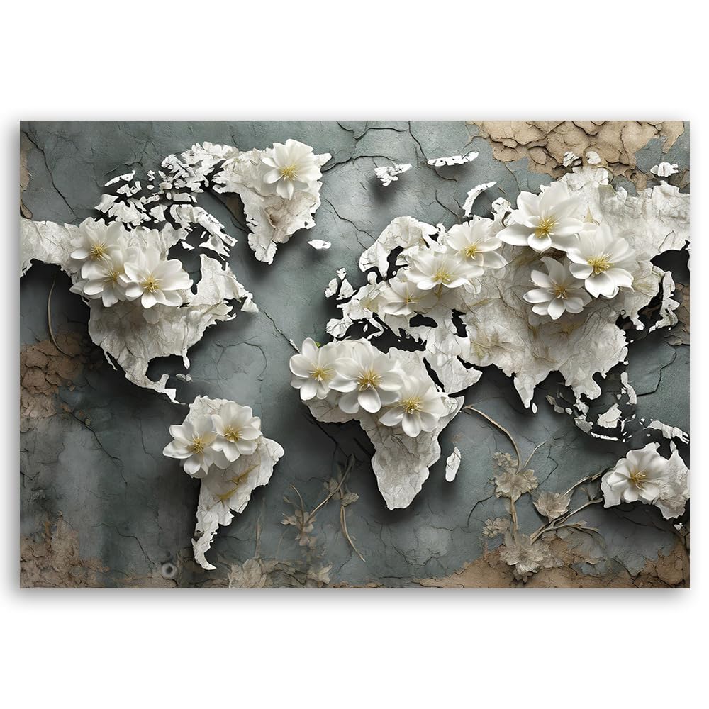 Cuadro de mapa del mundo en lienzo 3D para decorar paredes sin vida 7