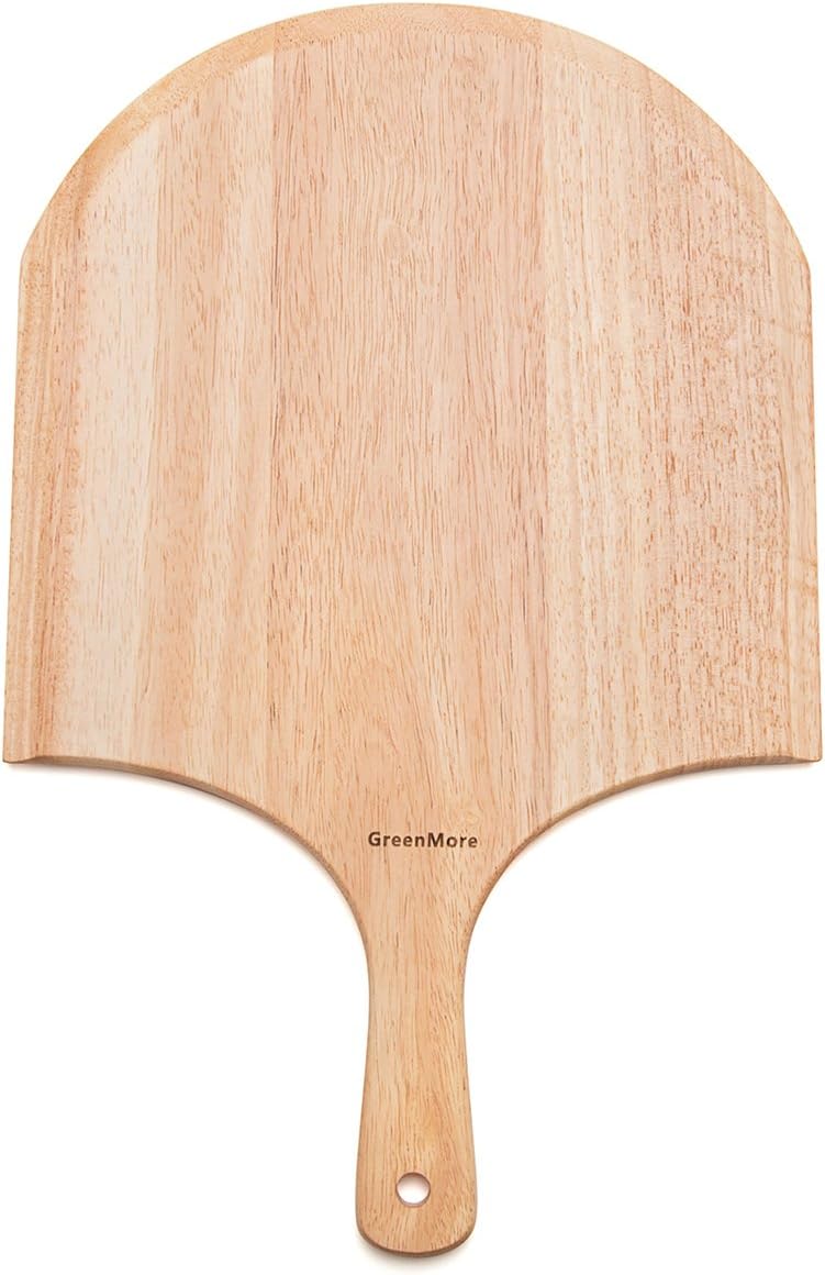 GreenMore Natural Rubber Wood Cutting Board with Juice Drip Groove, Best Kitchen Chopping Board for Meat, Cheese and Vegetables (Pizza Peel(47.5CM X 30.5CM X 1.5CM))