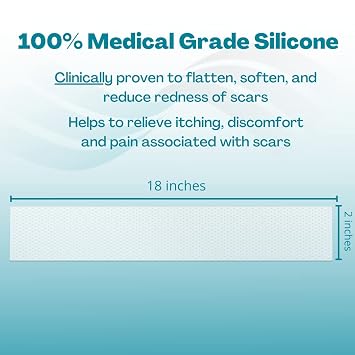 NewGel Advanced Silicone Professional Scar Treatment Tape by MyNewGel, Ultra-Thick, for Abdomen, C-Section, Keloids, Burns, REUSABLE, 2 x 18 Strip - CLEAR