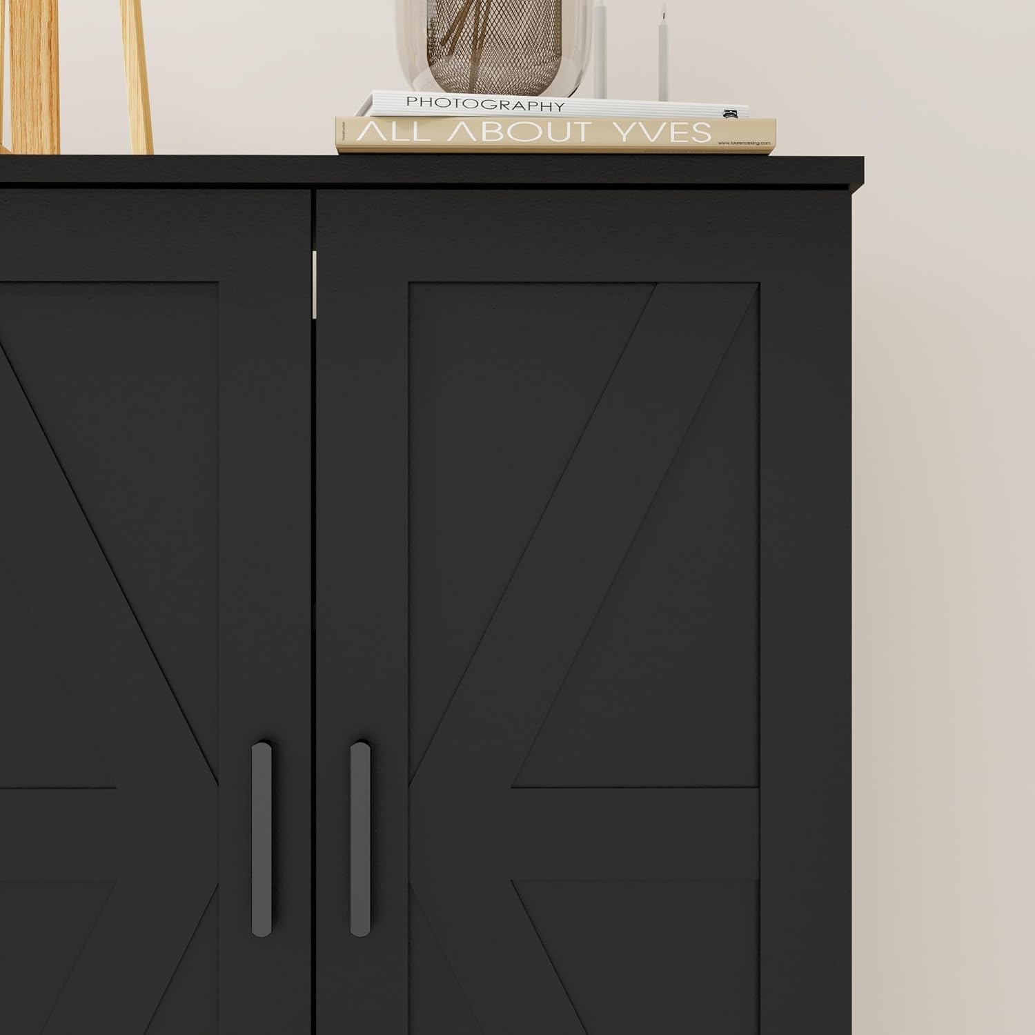 2 Door Tall Kitchen Pantry Storage, Collection Food Free Standing Wooden Storage Cabinet with 2 Drawers and Adjustable Shelves, Modern Farmhouse Versatile Storage for Kitchen, Dining Room (Black)