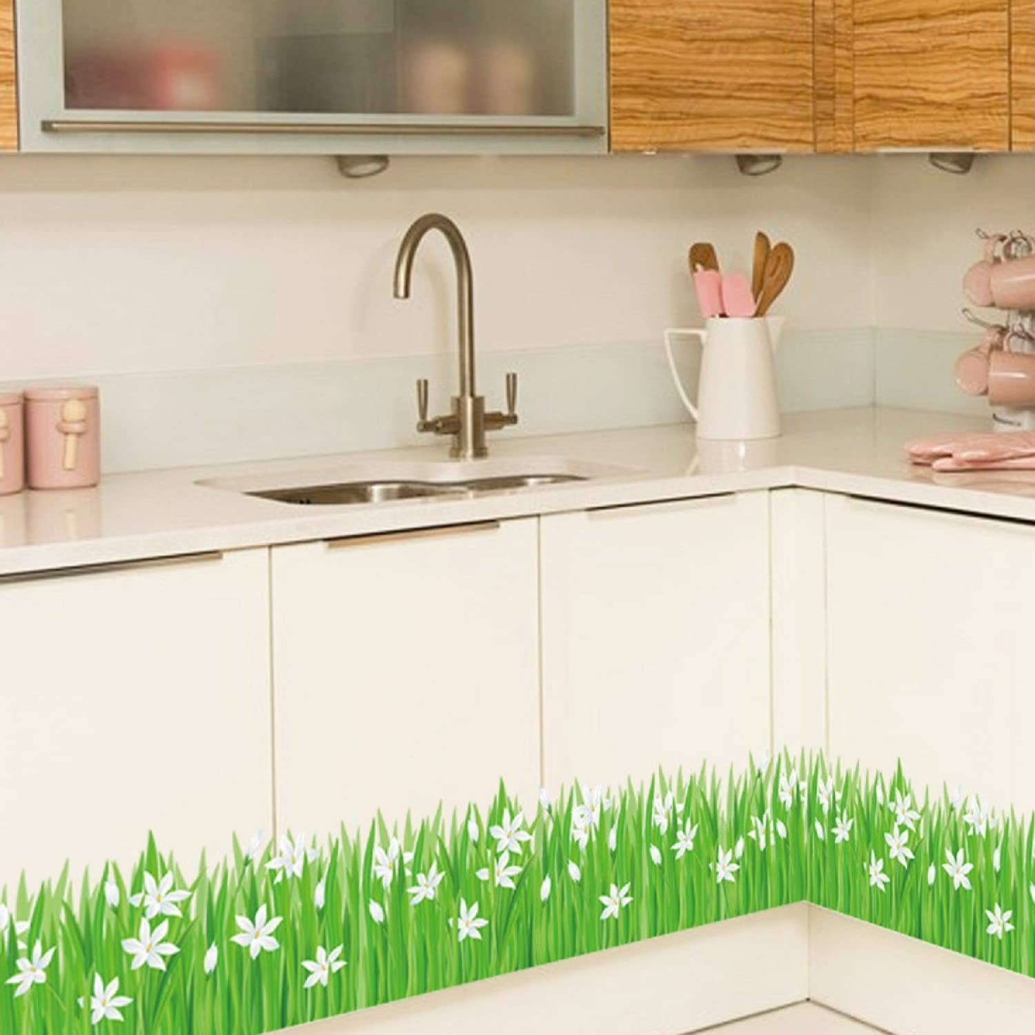 INKFENCE 127 cm Green Grass Flowers Wall Stickers Baseboard Wall Stickers Decorations Self Adhesive Sticker (Pack of 1) (B0CSX8FLP4) Amazon Price History, Amazon Price Tracker
