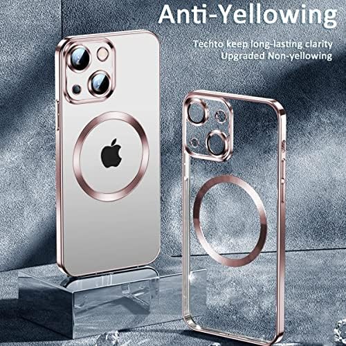 Image of VONZEE Clear Logo Electroplating Transparent Case for iPhone 14 Plus Case, Luxury Electroplated TPU Cover, Individual Camera Protection for Each Lens Bumper Case (Rose Pink)