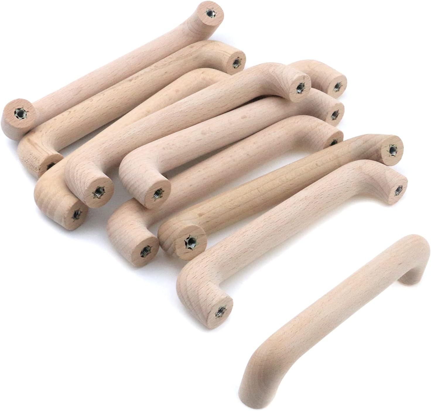 Wooden Drawer Pulls Beech Wood Handles Pulls Unfinished Kitchen Cupboard Cabinet Pull for Furniture Dresser Wardrobes Closet, 10Pcs