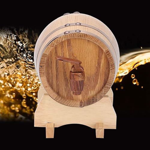Miniatura 3 de Barril de barril de vino de madera, 1L Mini portátil de roble para el hogar, color madera con cerveza dorada Bourbon Tequila RumHoop