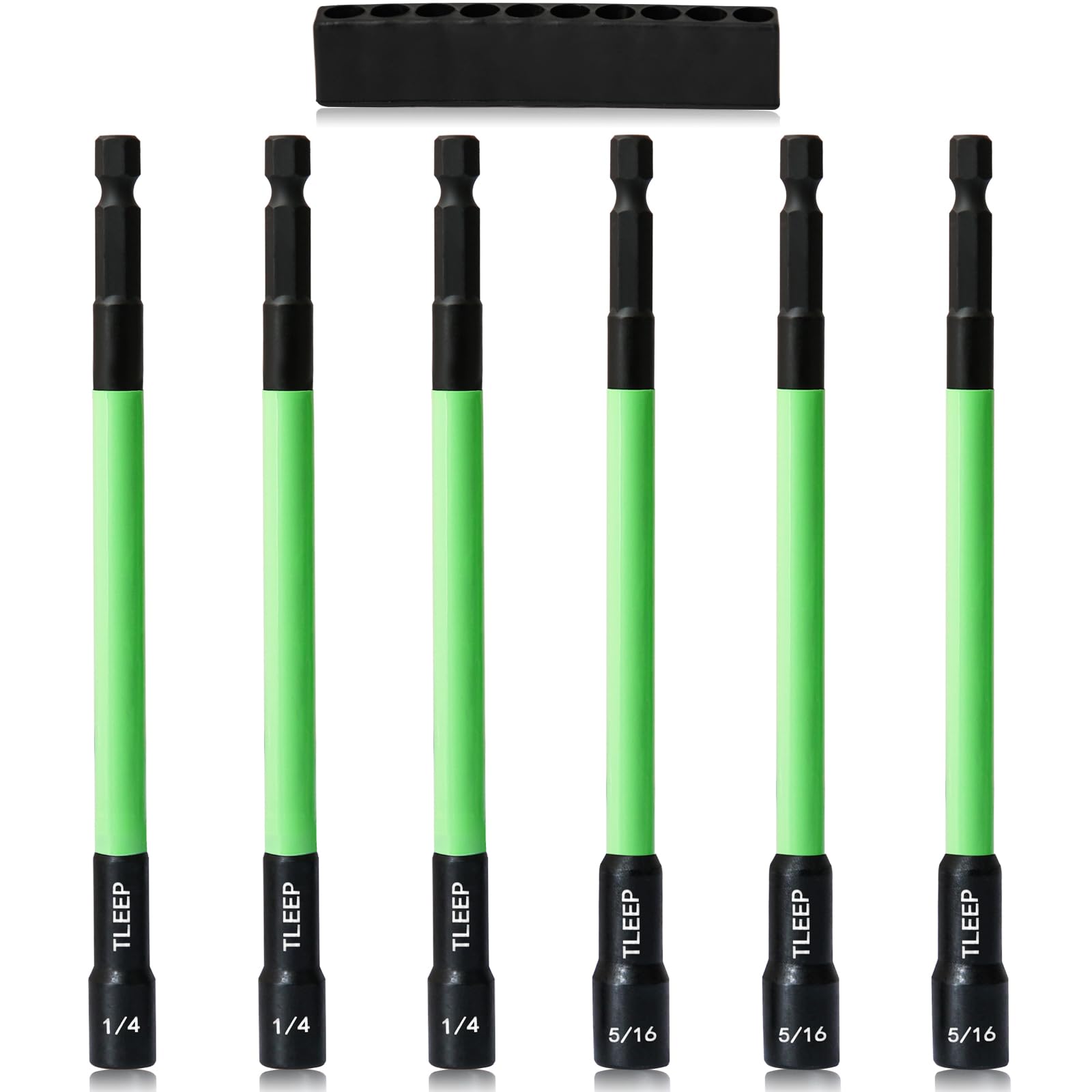 TLEEP 150MM 1/4" 5/16" Magnetic Power Nut Driver Set for Impact Drill, 1/4" Hex Head Drill Bit Set SAE Screwdriver Socket Set, Chrome Vanadium Steel