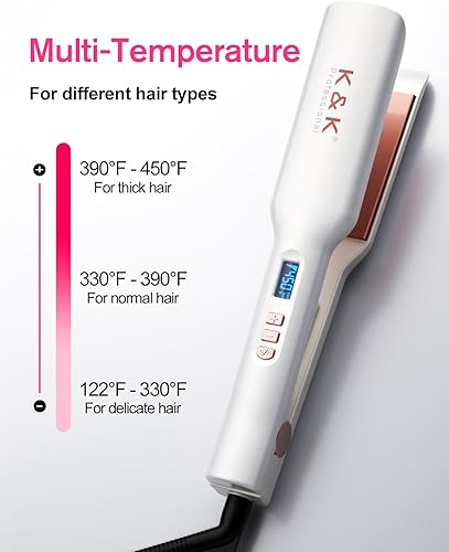 Miniatura 4 de K&K Plancha plana para el cabello, plancha plana ancha con función de iones negativos de 1.65 pulgadas, placa de cerámica con revestimiento de