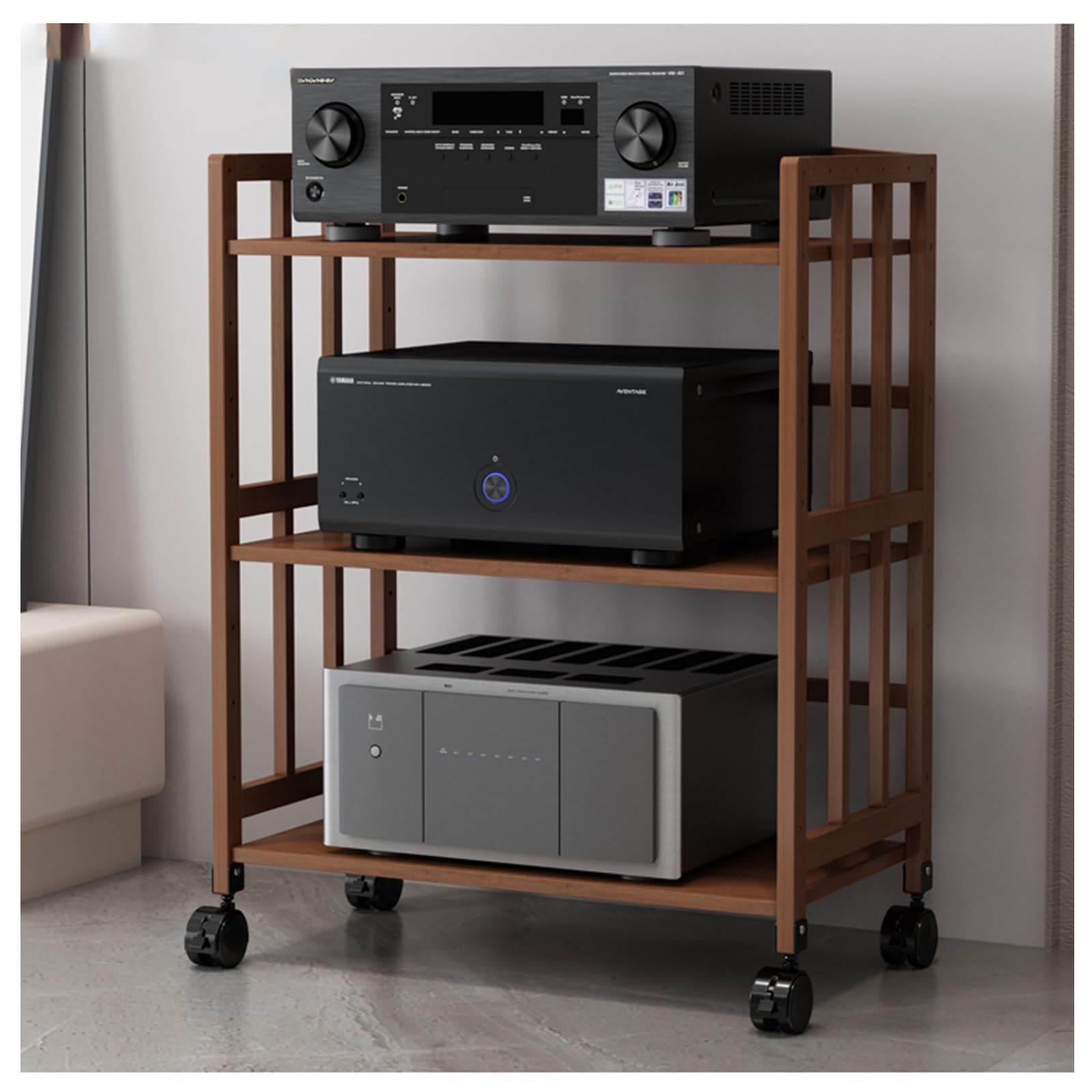 Support AV moderne réglable en hauteur meuble TV au sol multifonction bois