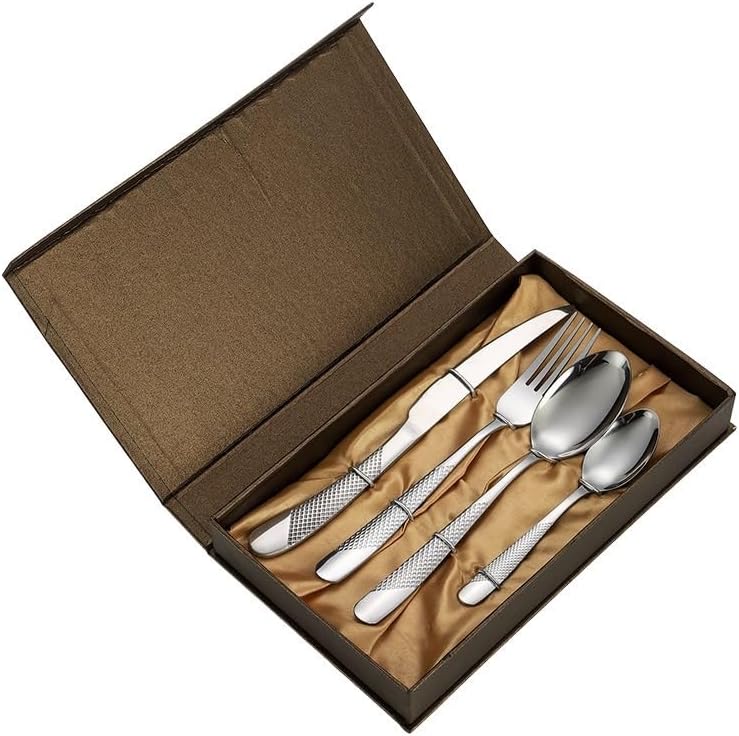 Silverware Flatware Set, 4/16/24/32/40/48 Piece Stainless Steel Cutlery Thickened Steak Knife, Fork, Spoon And Tea Spoon Cutlery Set(Silver,16 Piece set for 4)