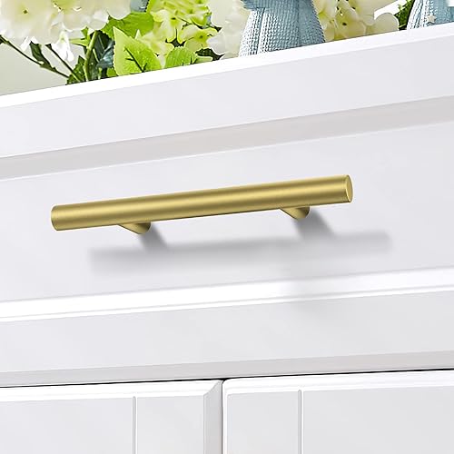 Miniatura 5 de NISUOIEN Paquete de 30 tiradores de gabinete de acero inoxidable dorado cepillado para cocina, tiradores de cajón (5 pulgadas de longitud total,