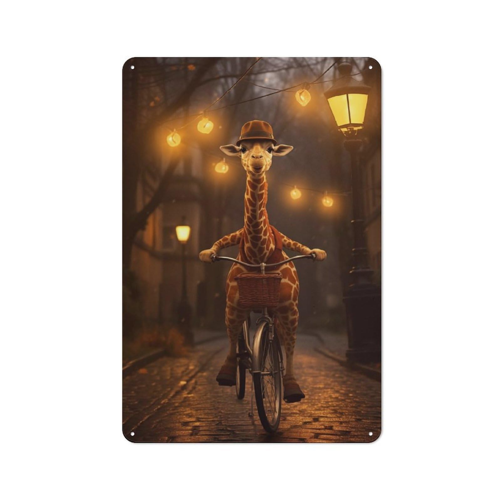 Junmoney Giraffe Riding A Bicycle Retro Metal Gift Sign 30X20cm, Home Wall Decor For Flat, Dorm Room, Lounge Or Cafe