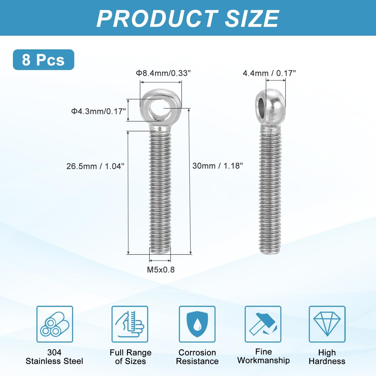 PATIKIL 8 Pcs M5x30mm Shoulder Swing Lifting Eye Bolt - Image 2