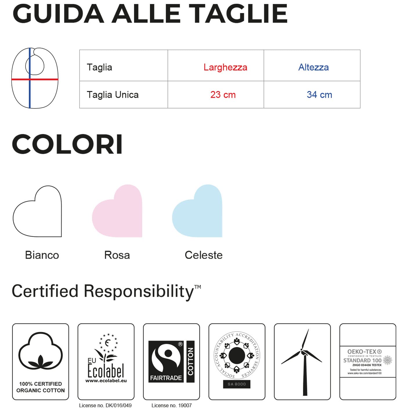 Bavaglino Personalizzato 100% Cotone Organico Certificato 34x23 Bianco