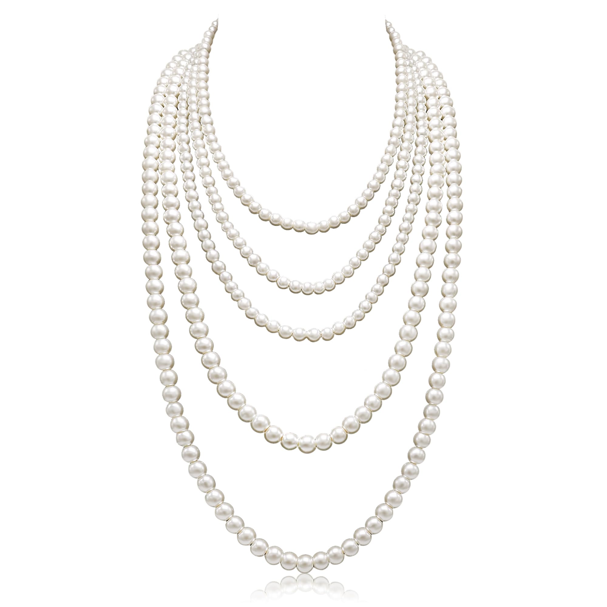 Long Pearl Necklaces for Women Cream White Faux Pearl Strand Layered Necklace Costume Jewelry