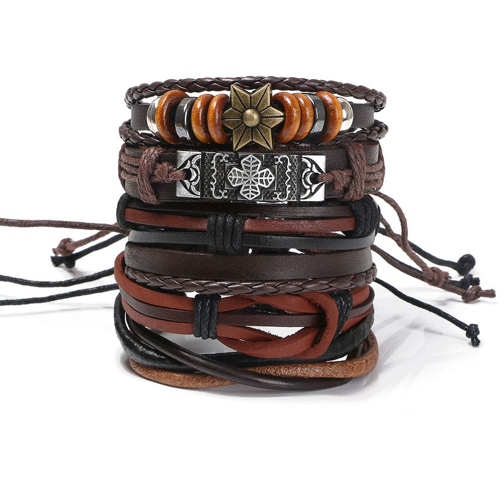 flintronic Bracciale Uomo Pelle, 6 Pezzi Bracciale Corda Uomo Donna, Bracciale Intrecciato in Pelle, Bracciale per Uomo Donna, Idea Regalo per Fidanzato, Amici, Marito,18-34CM