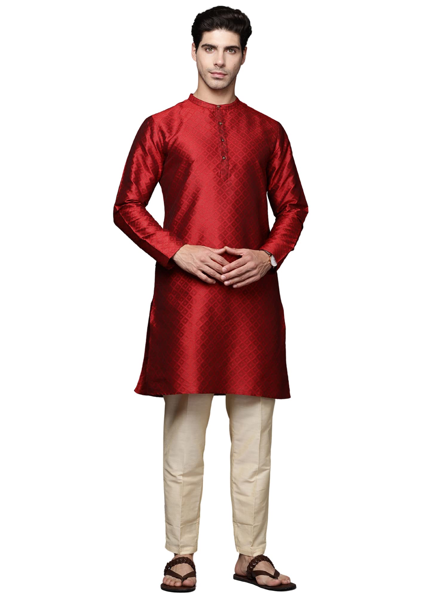 indo era Men Solid Silk Blend Straight Kurtas-picture-55