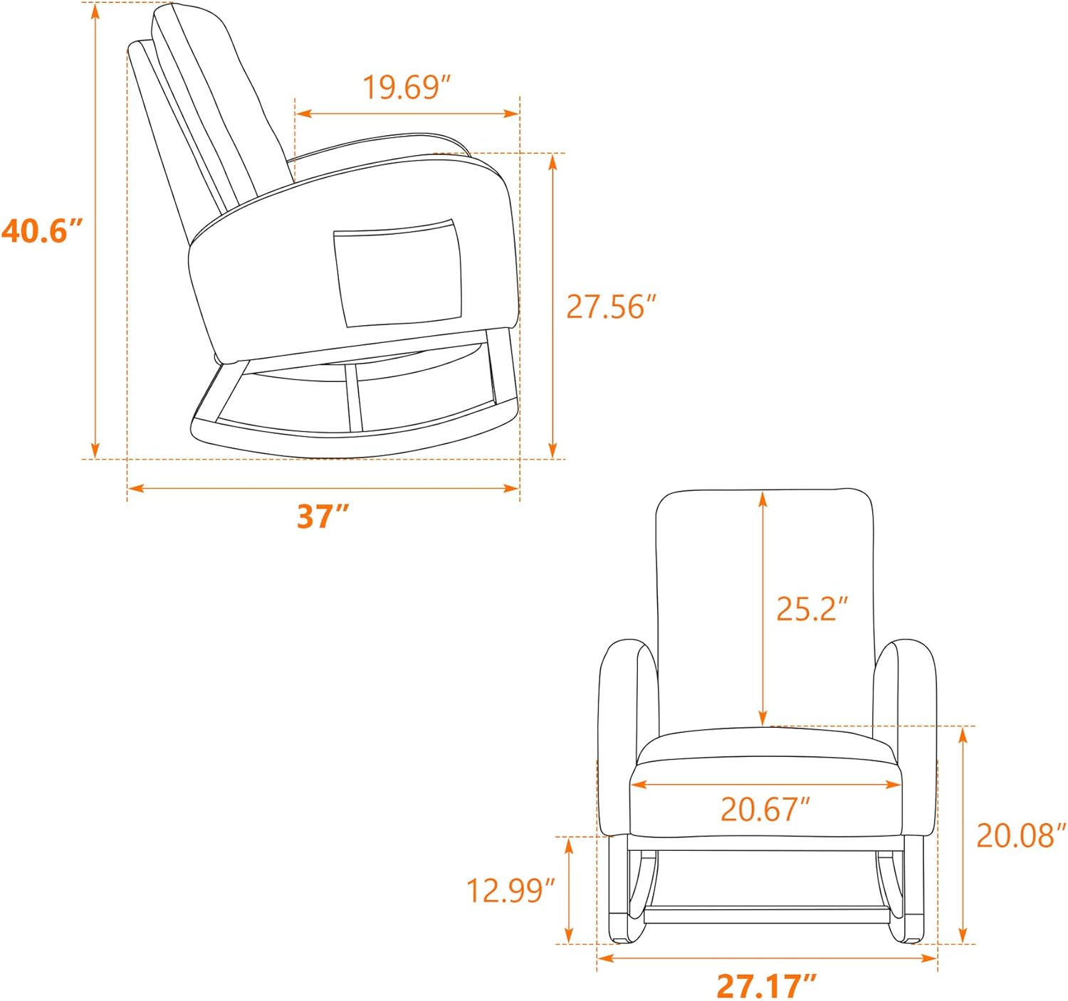 Rocking Chair Nursery, Glider Rocking Accent Chair with Wood Legs, High Back Pocket Modern Upholstered Nursery Chair, Comfy Accent Rocker Armchair for Living Room Bedroom, Mustard Yellow