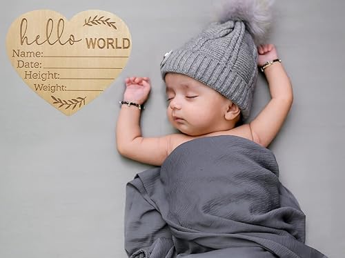 Miniatura 5 de Letrero de anuncio de nacimiento de 6 pulgadas con texto en inglés Hello World para recién nacido, letrero de anuncio de bienvenida para baby shower