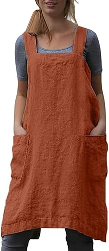 Schine Pinafore de algodón con espalda cruzada para mujer, con bolsillos grandes, prácticos delantales para trabajos de jardinería, cocina,