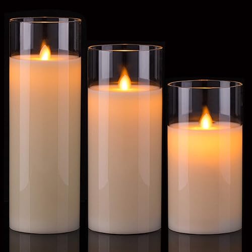 Miniatura 2 de AKU TONPA Paquete de 3 velas LED parpadeantes de cristal de cera real que funcionan con pilas, con control remoto, temporizador de 24 horas (3 x 8