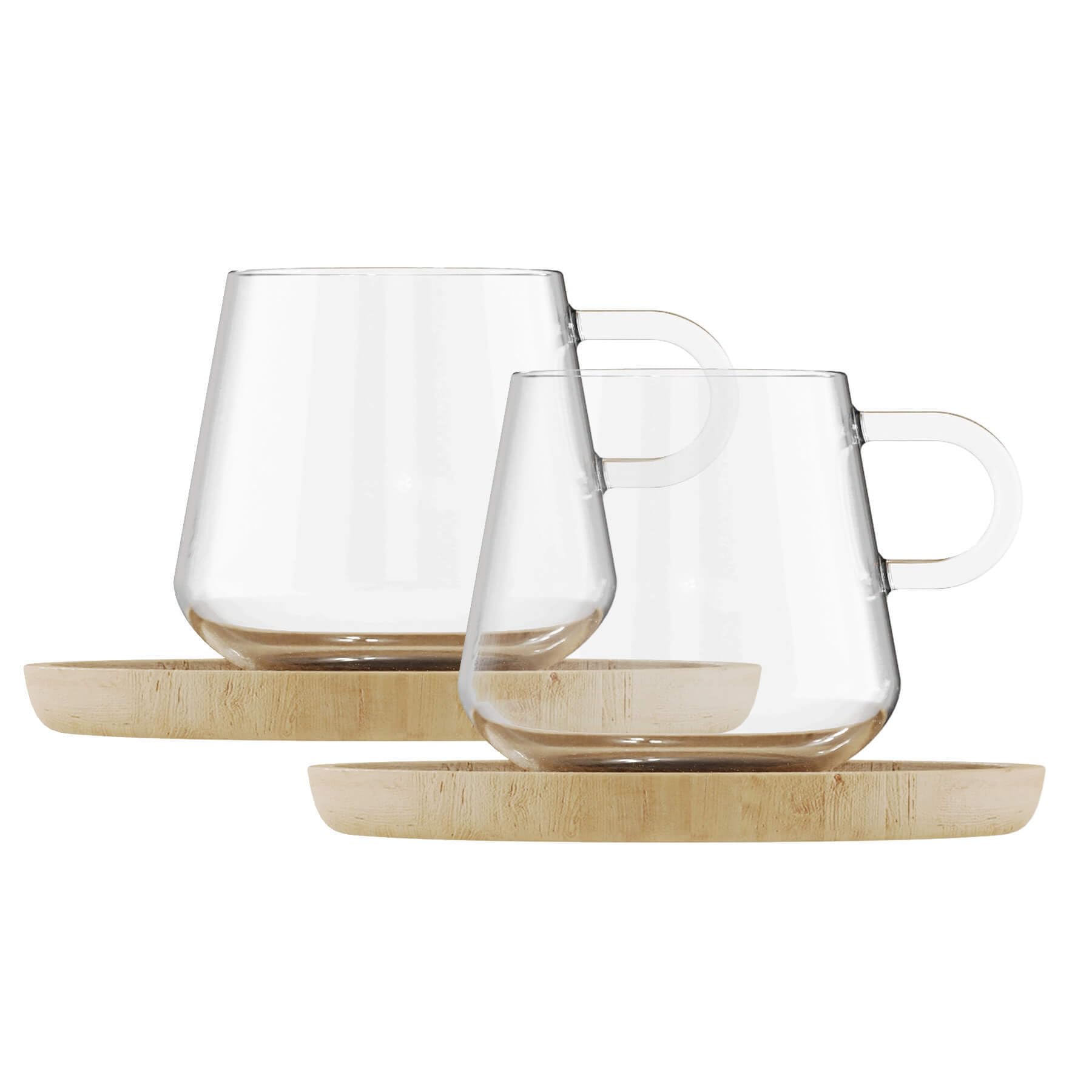 Glas-Espressotassen, 2er Set inkl. Holzuntersetzer, Buche