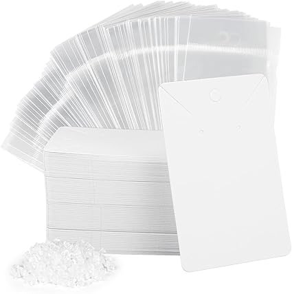 yuntop 100 Pcs Earring Cards with 100Pcs Self Adhesive Bags for Earrings Jewelry Display and 200 Pcs Earring Backs, Earring Display Holder Cards 3.5x2.4 Inches Earring Card Holder Set (White)