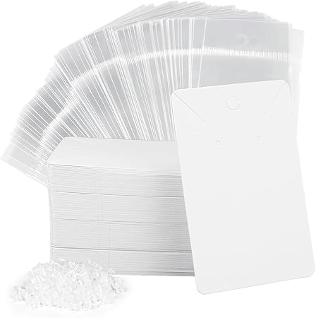 yuntop 100 Pcs Earring Cards with 100Pcs Self Adhesive Bags for Earrings Jewelry Display and 200 Pcs Earring Backs, Earring Display Holder Cards 3.5x2.4 Inches Earring Card Holder Set (White)