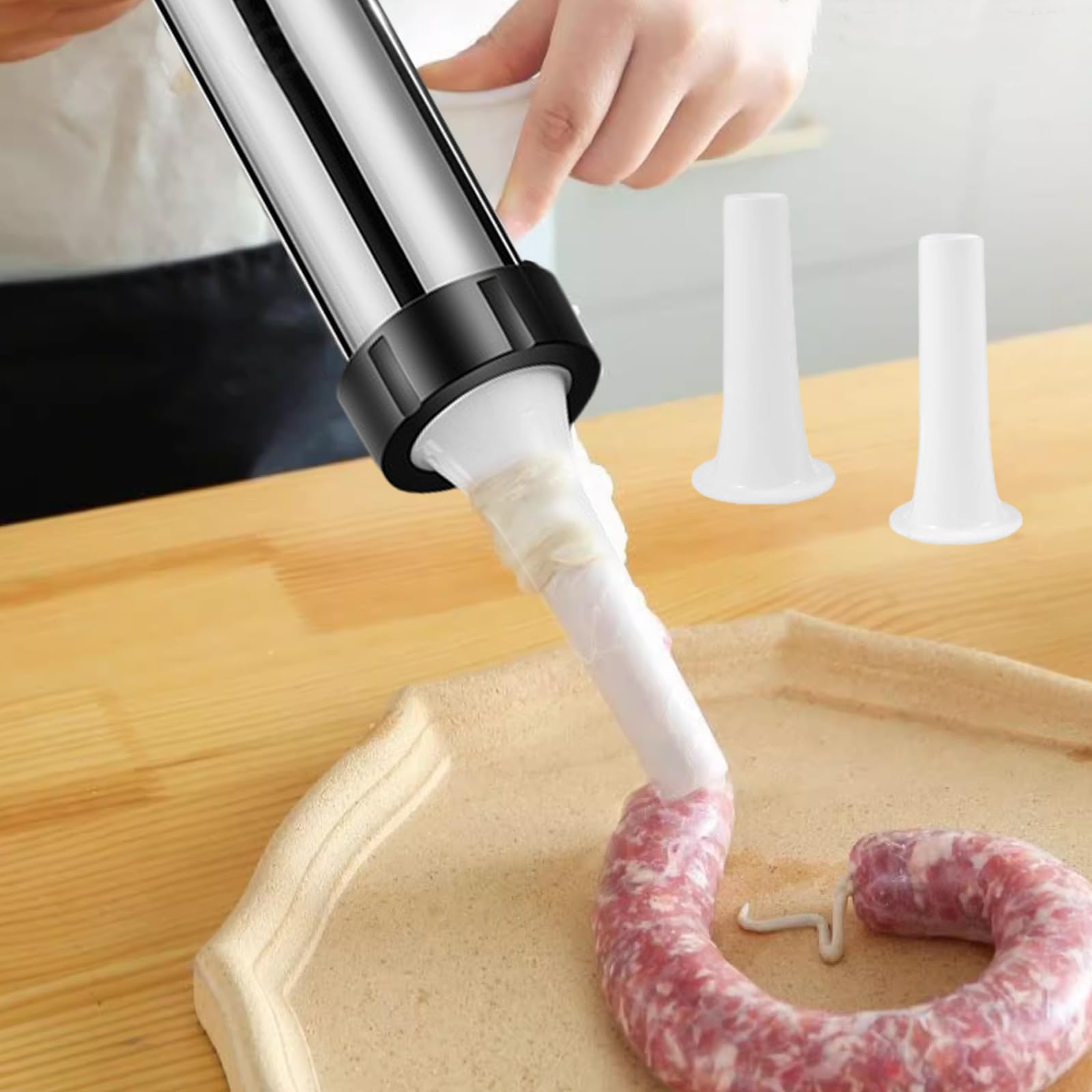 Riempitrice Manuale Per Salsicce - Insaccatrice Domestica Con 4 Tubi, Materiale Alimentare, Facile Da Usare - Foto 8