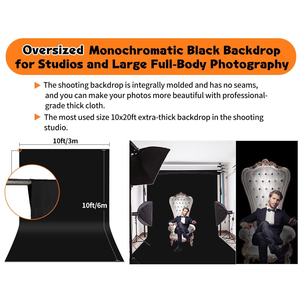 Schwarzer Hintergrund, 3x6 m, schwarzer Hintergrund für Fotografie, Polyestergewebe, schwarzer Fotohintergrund, großer Nahtloser schwarzer Bildschirm, Hintergrund für Fotostudio, Fernsehen