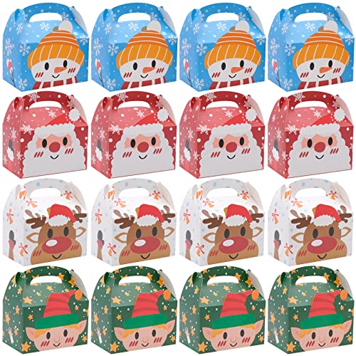 Cisolen 16 Stück Weihnachten Party Geschenkboxen, Xmas Karton Plätzchen Kekse Cupcake Süßigkeiten Schachtel mit Griff für Xmas Präsentkartons WeihnachtsPartei Cover