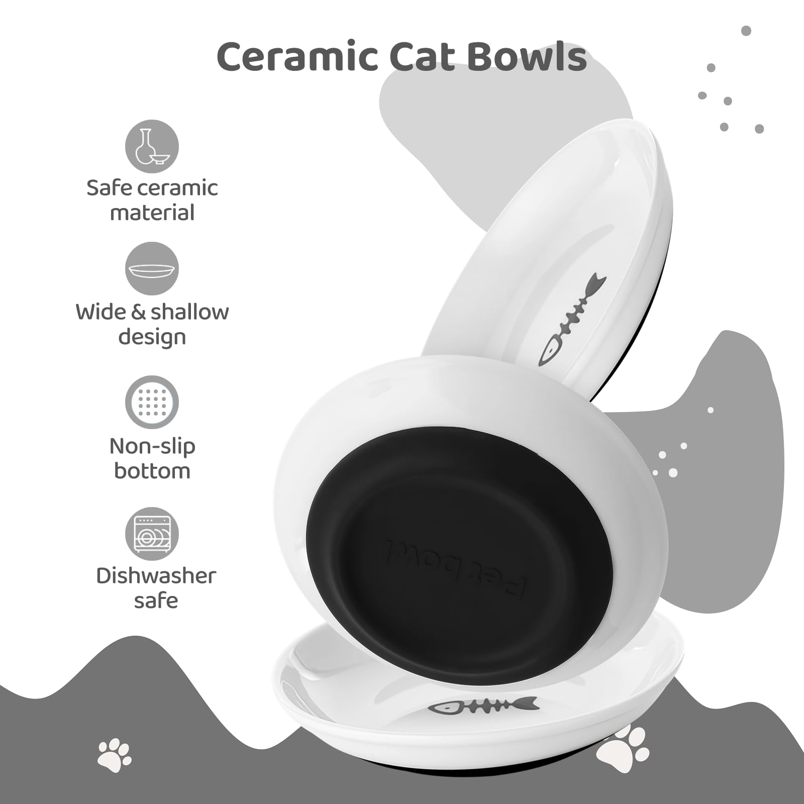 10Pcs Keramik-Katzennäpfe, Keine Ermüdung der Schnurrhaare, breite, Flache Katzennäpfe mit rutschfestem Silikonboden, Futternäpfe für Haustierkatzen, Wasserteller, 15 cm Durchmesser