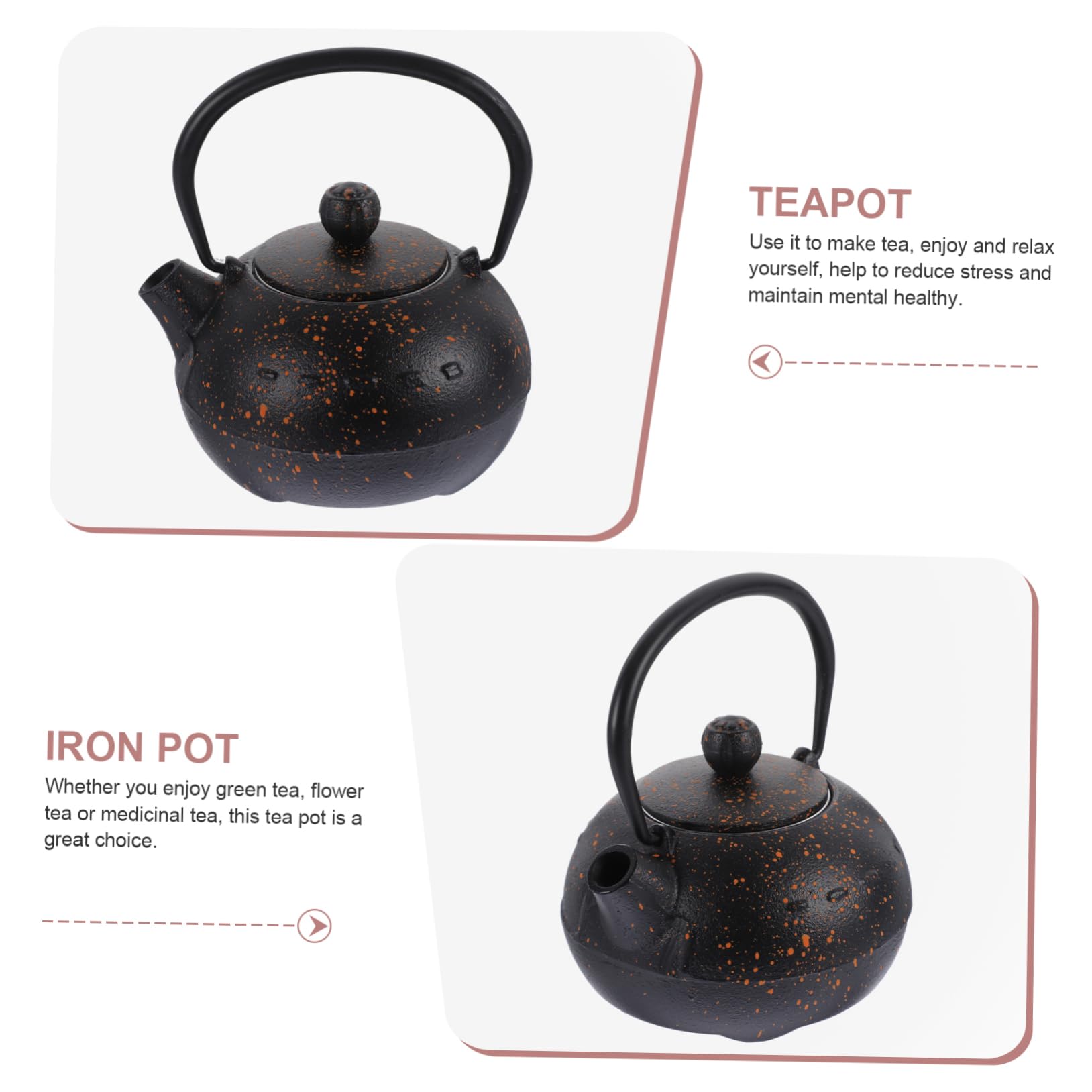 Tetera de Hierro Fundido Negra 0, 4 L para Casa de Té | Estilo Vintage Retro, Cómoda de Sostener, Hierro Resistente y Forma Agradable