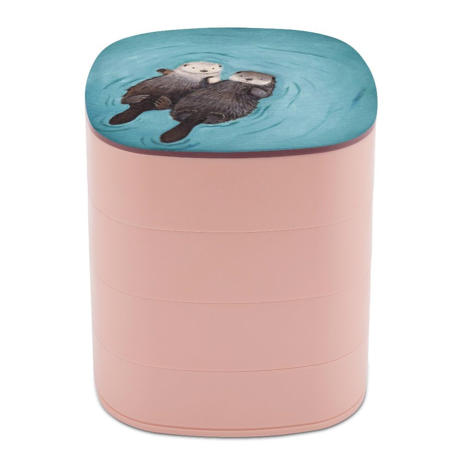 VstaDank Otters Holding Hands Jewelry Box 360° Rotatable Jewelry Organizer 4 Layers Jewelry Case with Lid Fashion Portable Earring Holder for Bracelets Rings Bracelets Vanity
