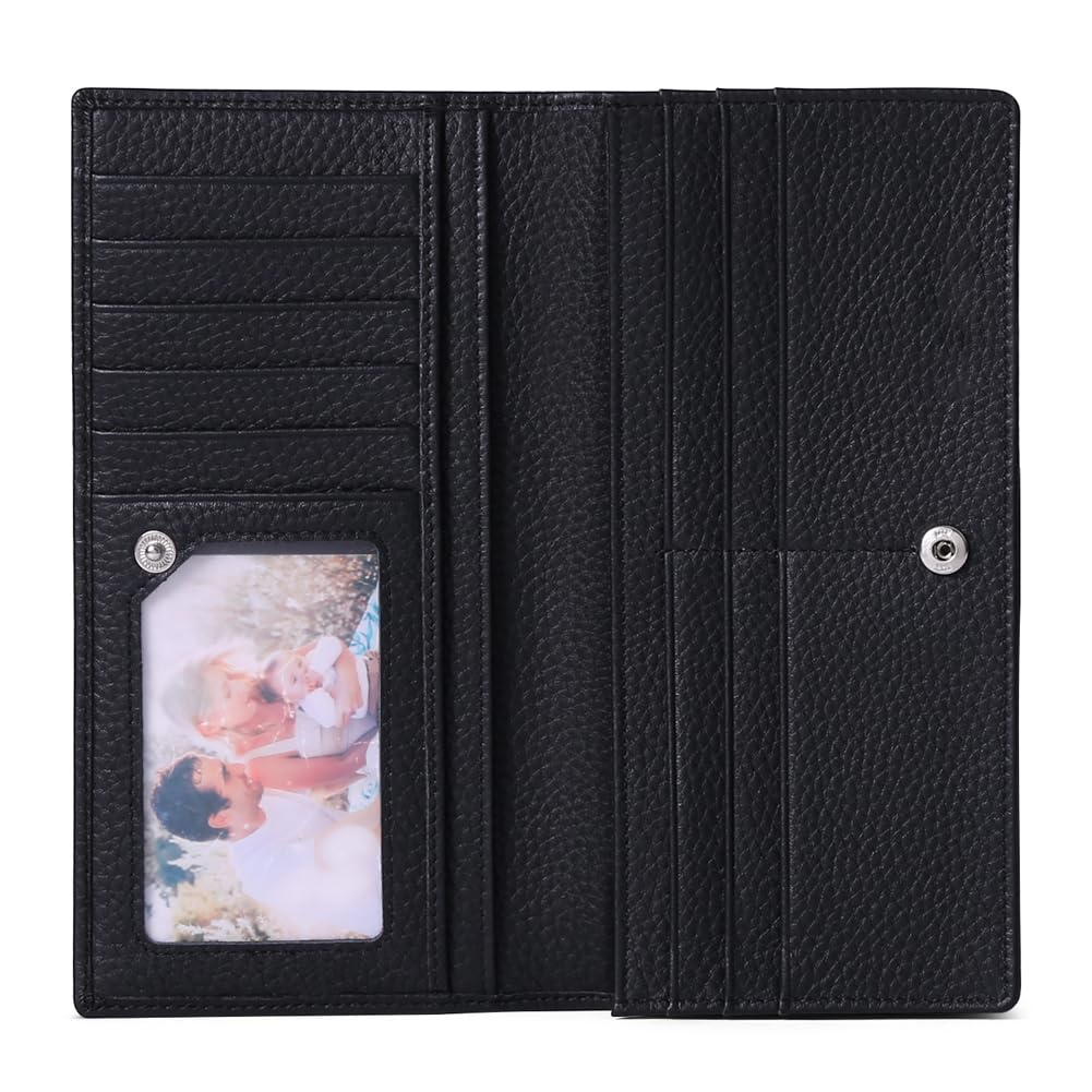 SENDEFN Vera Pelle Portafoglio Donna, Blocco RFID Sottile Carte Credito Portafogli con Finestra ID