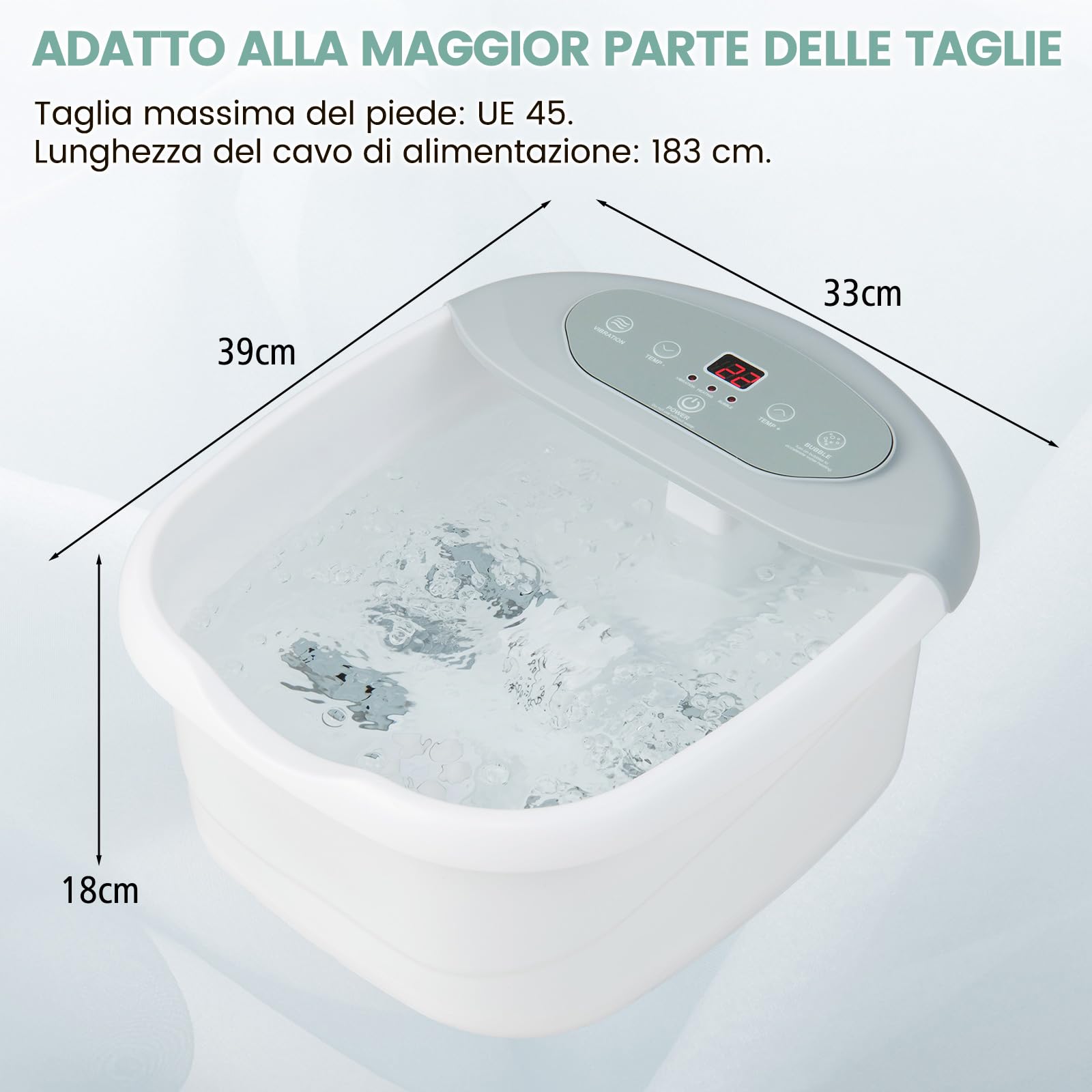 RELAX4LIFE Pediluvio Massaggiatore per Piedi con Rulli Massaggianti, Funzioni Riscaldamento 35℃-46℃, Vibrazioni, Bolle, Pietra Pedicure,Spenimento Automatico 1 Ora,Cavo 183cm,33x39x18cm (Grigio)