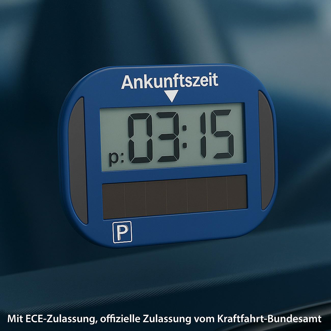 Lescars Digitale Parkscheibe: 2er-Set e-Parkscheiben, ECE-Zulassung, Erschütterungssensor, Solar (Elektronische Parkscheibe Solar, mit Display)