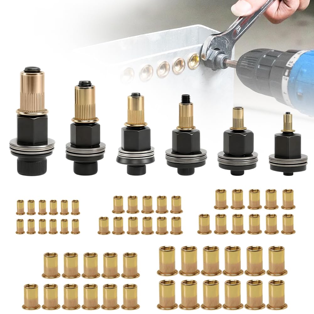 Tutamaz 6 Stück Nietmutternzange Set,Werkzeuge Manuelles für M3 M4 M5 M6 M8 M10 mit 60 Stück Muttern,Austauschbare Mutternteile für Nietmutter Werkzeug Manuelle Nietmaschine