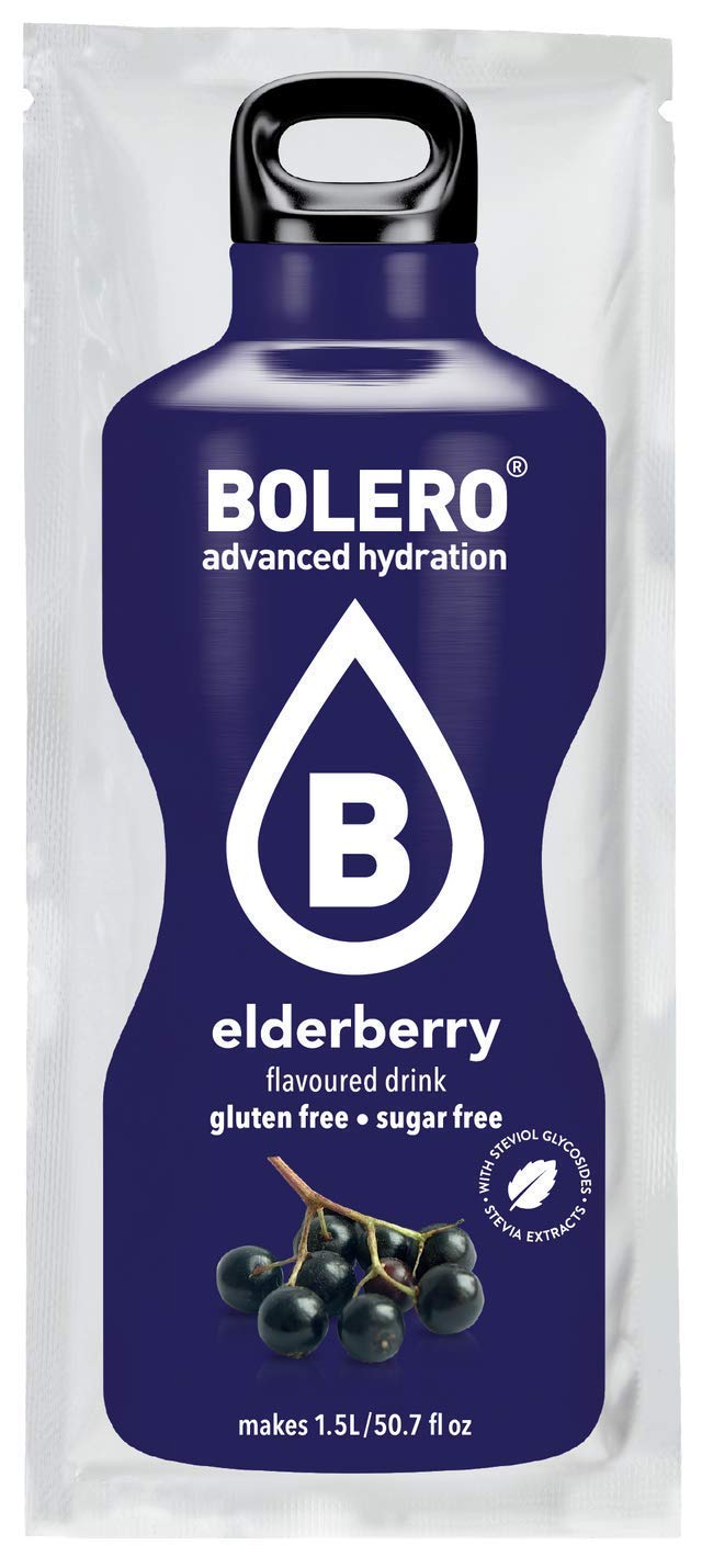 Bolero- Sugar Free Drink Mix Packets Elderberry Fruit Flavors | Powdered Flavored Water Packets | 12 Large Sachet On The Go Packets