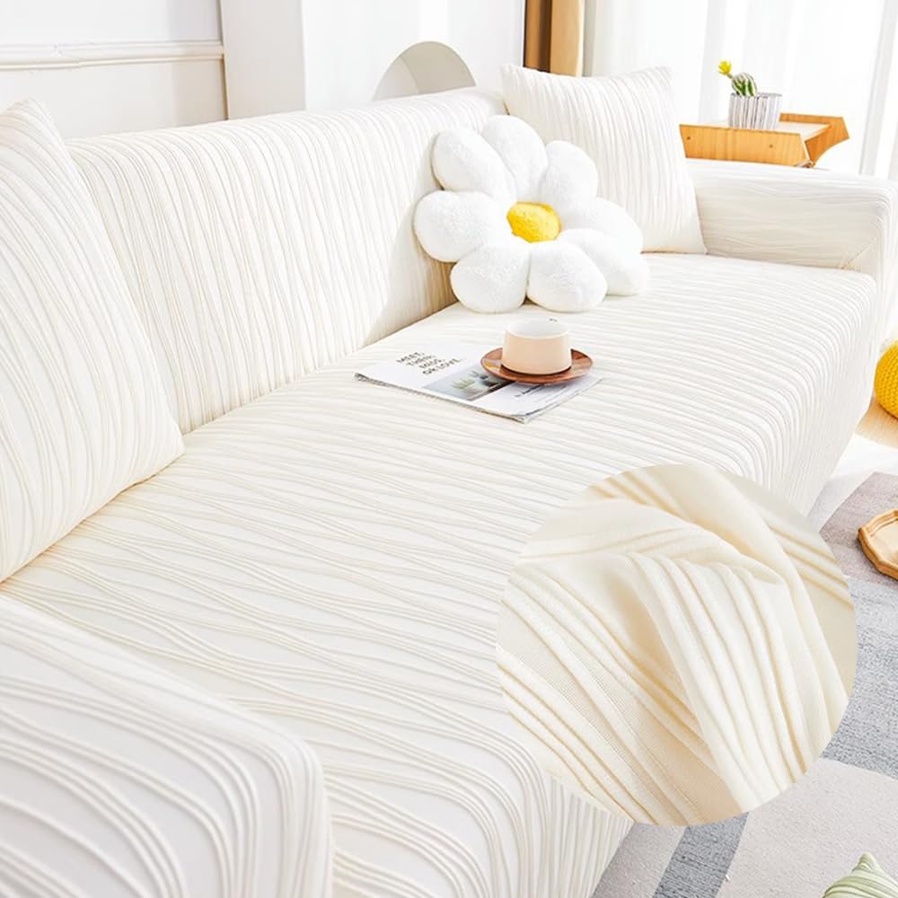 Highdi Estate Copridivano, Nordico Copridivano Elasticizzato, Universale Fodere Copridivani, Copridivani con Braccioli, Antiscivolo Sofa Protettore -Tinta Unita (Bianco,5 posti (305-360cm)