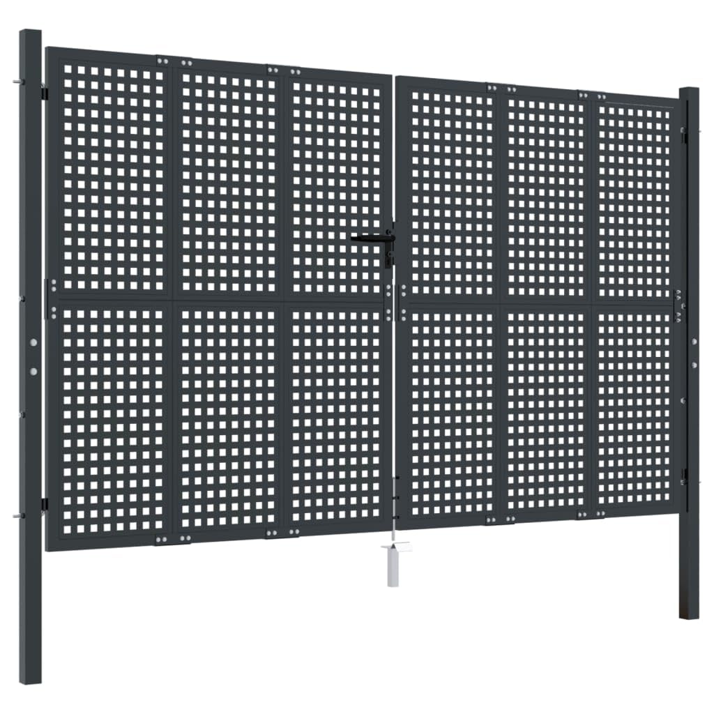Festnight Puerta de Jardín Doble 300 x 225 cm, Puerta para Valla con Sistema de Cerradura, Cancela de Valla, Negro