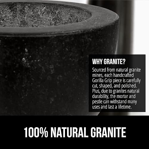 Miniatura 3 de GORILLA GRIP Juego de mortero y mortero XL de alta resistencia con base antideslizante, 4 tazas, cuenco de guacamole molcajete 100% piedra de