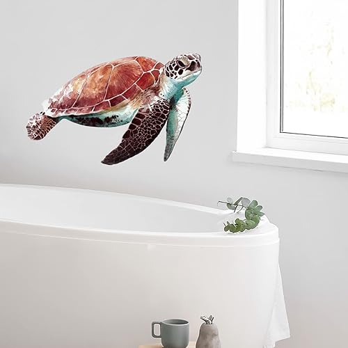 Calcomanía de pared realista de tortuga marina para cuarto de bebé, animales marinos para baño, extraíble, despegar y pegar, impermeable, decoración