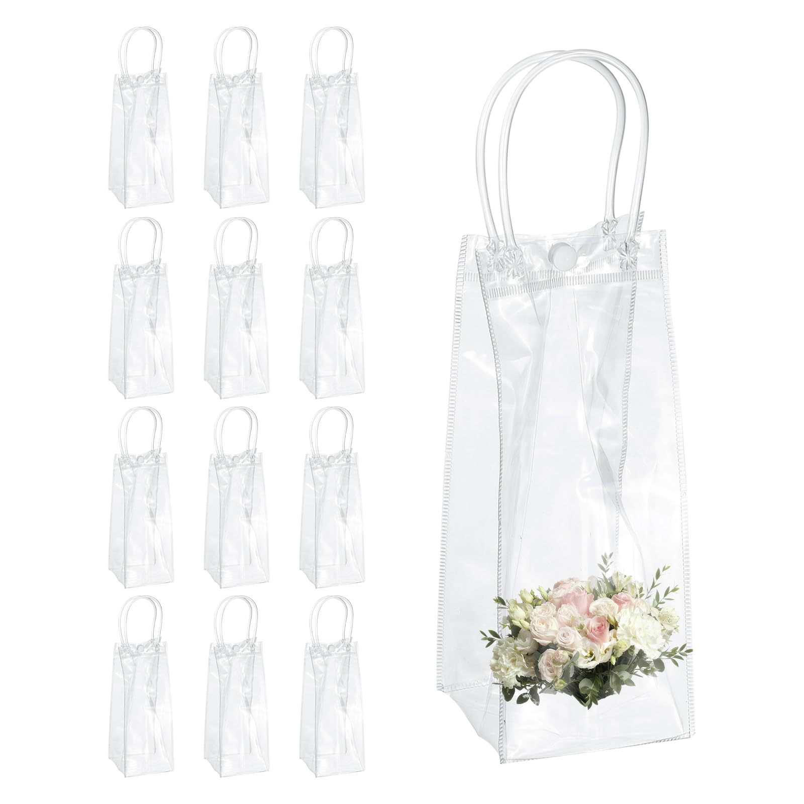 PATIKIL Clear Reusable Gift Bags with Handle,25x10x10cm(HxLxW),12Pcs