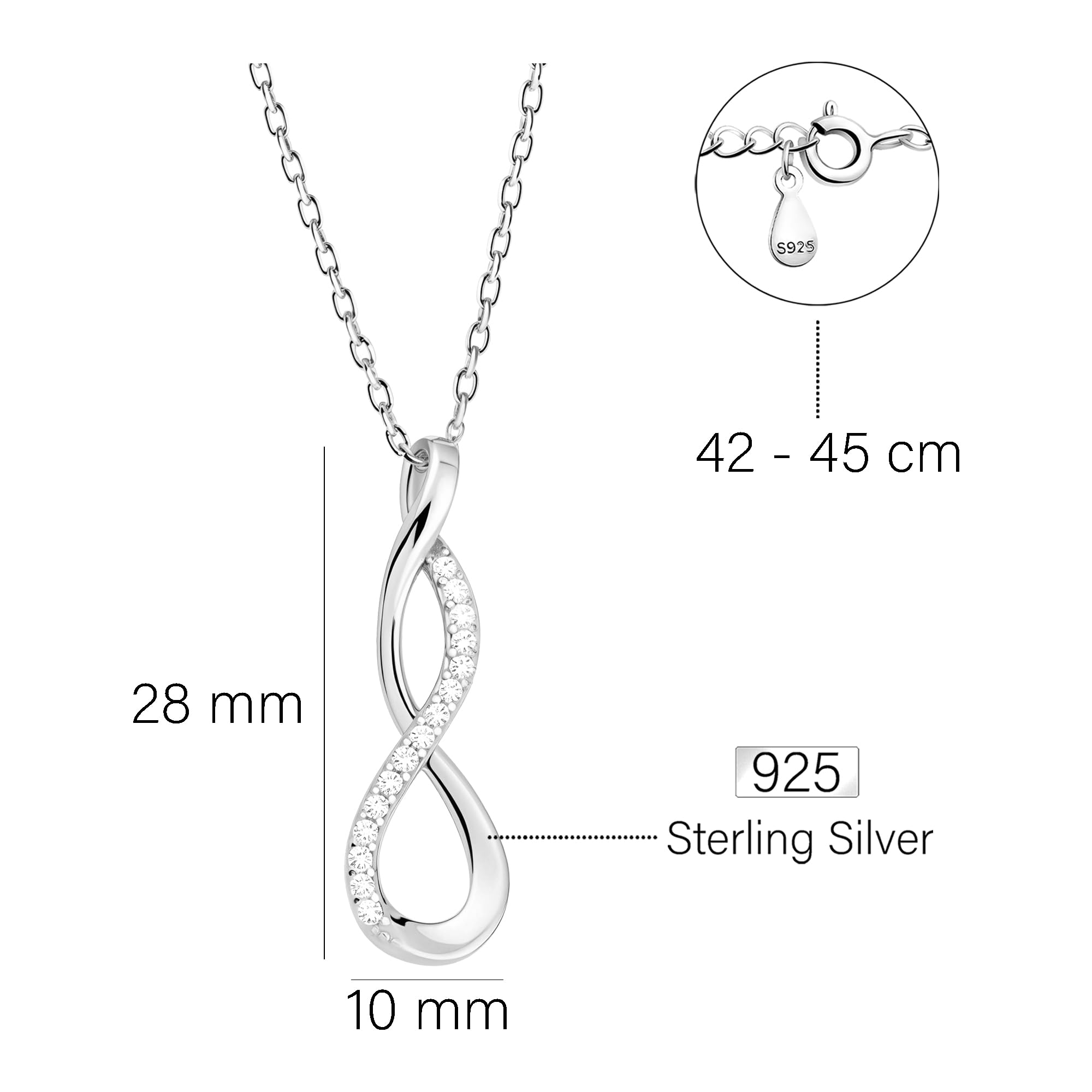 Sofia Milani - Collana da Donna in Argento 925 - Con Pietra Zircone - Ciondolo ad Infinito